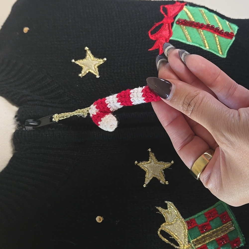 Heirloom Collectibles Black Christmas Holiday Vest – Santa Embroidery, Mock Neck - Picture 5 of 7